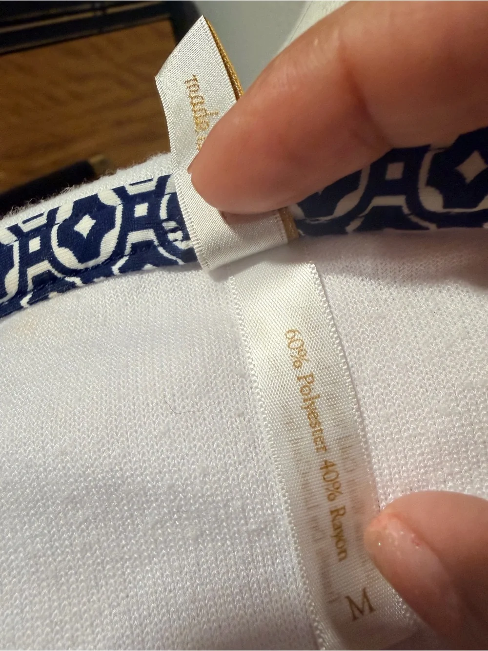 Helen Jon Tangier White V-Neck Swim Cover-Up Tunic with Blue Trim medium